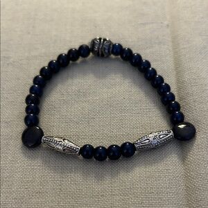Elegant Blue and Silver Beaded Stretch Bracelet